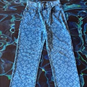 Juny Blue Floral Print Wide Leg High Waisted Jeans